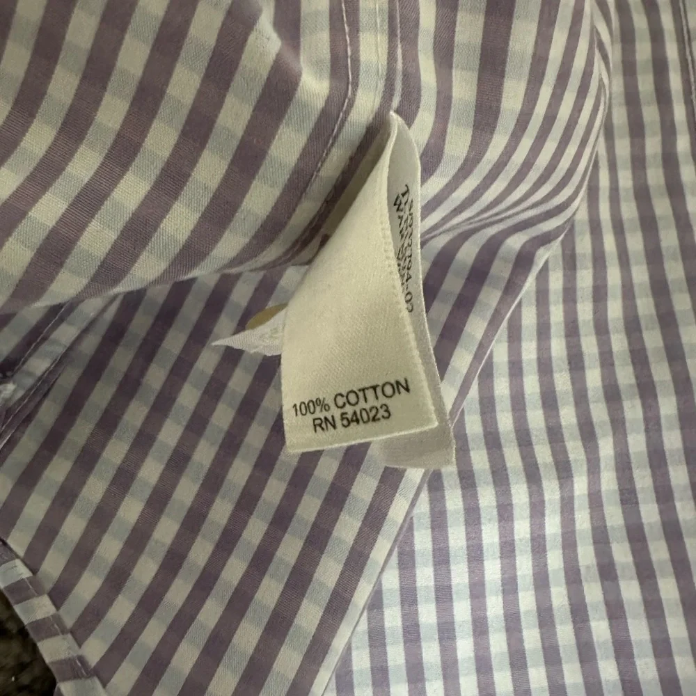 Banana Republic Men Large Non-Iron Slim Fit Long Sleeve Purple Blue Check Shirt